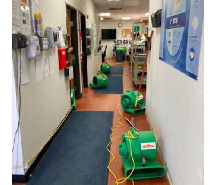 Green drying equipment placed in hallway of office.
